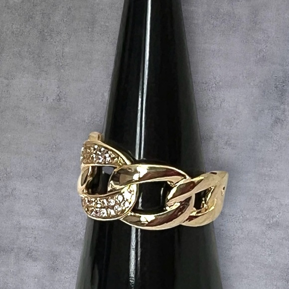 Gold plated thumb rings chainlink design paved clear crystals adjustable size - Picture 4 of 6